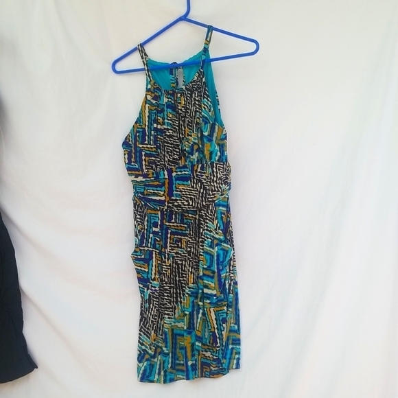 Bisou Bisou Dresses & Skirts - Bisou Bisou vintage women's blue/aqua/gold/white/black halter dress size 14